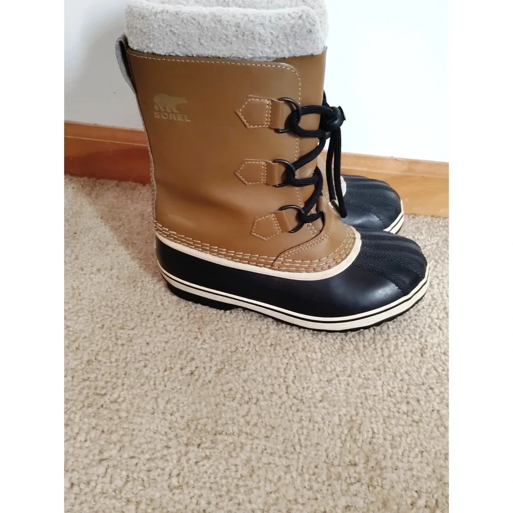 Sorel CARIBOU Youth 3‎ Fleece Lined Waterproof Hiking Carmel Leather Snow Boots